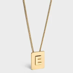Alphabet E Necklace in Brass with Gold finish