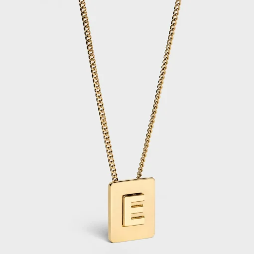 Alphabet E Necklace in Brass with Gold finish