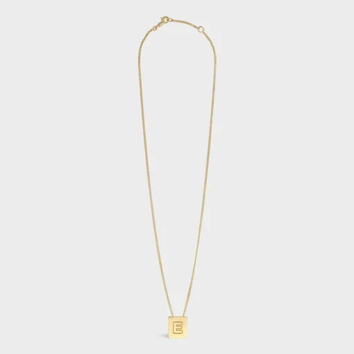 Alphabet E Necklace in Brass with Gold finish
