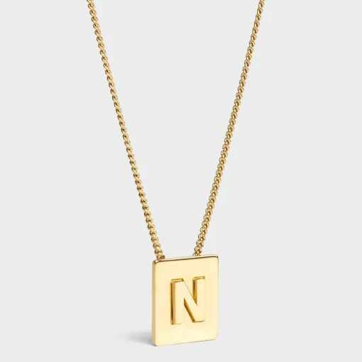 Alphabet N Necklace in Brass with Gold finish