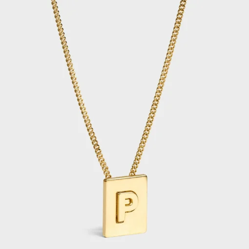 Alphabet P Necklace in Brass with Gold finish