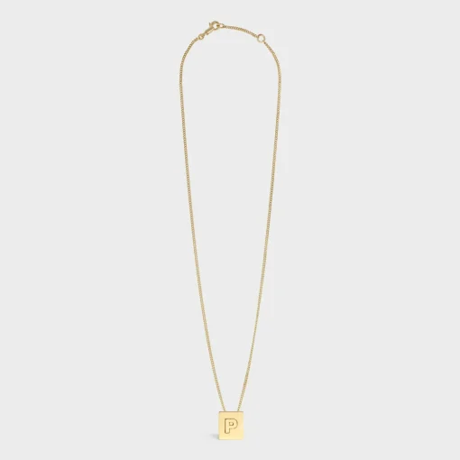 Alphabet P Necklace in Brass with Gold finish