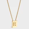 Alphabet R Necklace in Brass with Gold finish