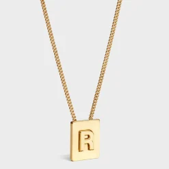 Alphabet R Necklace in Brass with Gold finish