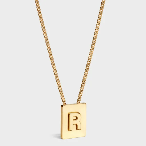 Alphabet R Necklace in Brass with Gold finish