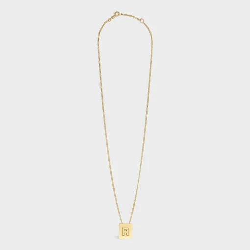 Alphabet R Necklace in Brass with Gold finish