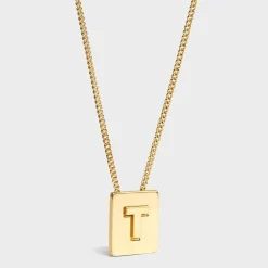 Alphabet T Necklace in Brass with Gold finish