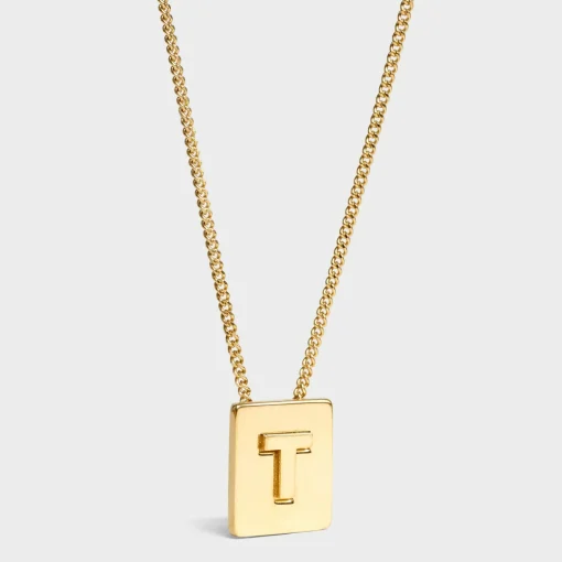 Alphabet T Necklace in Brass with Gold finish