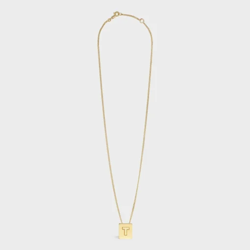 Alphabet T Necklace in Brass with Gold finish