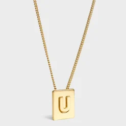 Alphabet U Necklace in Brass with Gold finish
