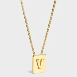 Alphabet V Necklace in Brass with Gold finish
