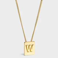 Alphabet W Necklace in Brass with Gold finish