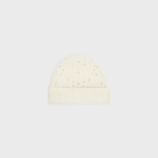 beanie in fair isle alpaca wool pointelle