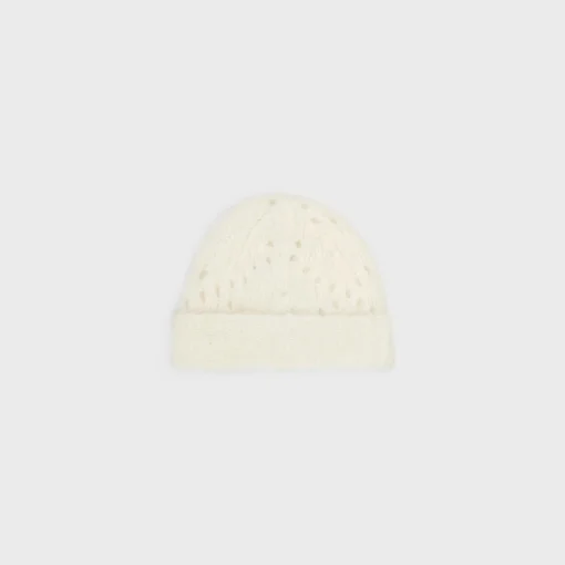 beanie in fair isle alpaca wool pointelle