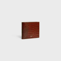 Bi-fold Wallet with Coin Compartment in CROCODILE EMBOSSED CALFSKIN