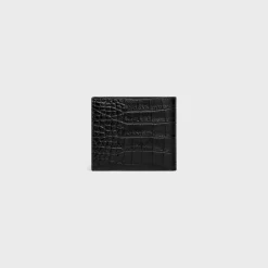 Bi-fold Wallet with Coin Stamped Croco Embossed Calf BLACK