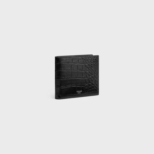 Bi-fold Wallet with Coin Stamped Croco Embossed Calf BLACK