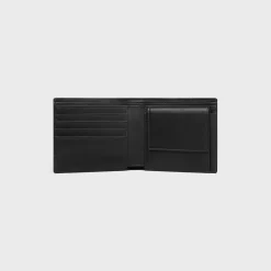 Bi-fold Wallet with Coin Stamped Croco Embossed Calf BLACK