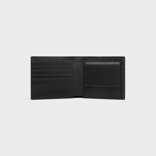 Bi-fold Wallet with Coin Stamped Croco Embossed Calf BLACK