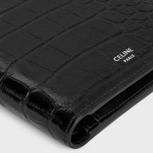 Bi-fold Wallet with Coin Stamped Croco Embossed Calf BLACK