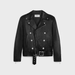 biker jacket with cabochons in calfskin