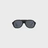 Black Frame 57 Sunglasses in Acetate with Leather