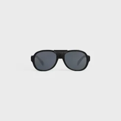 Black Frame 57 Sunglasses in Acetate with Leather