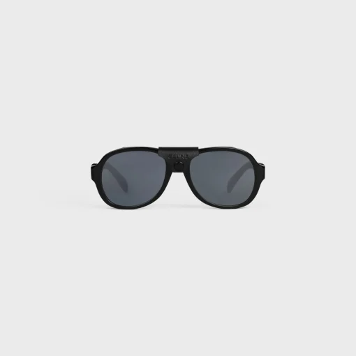 Black Frame 57 Sunglasses in Acetate with Leather