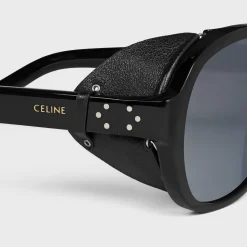 Black Frame 57 Sunglasses in Acetate with Leather