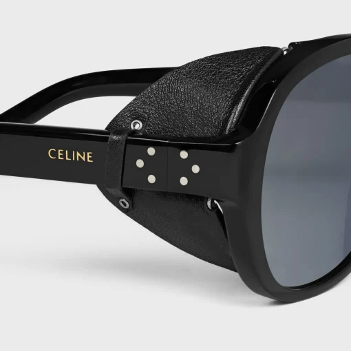 Black Frame 57 Sunglasses in Acetate with Leather