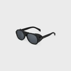 Black Frame 57 Sunglasses in Acetate with Leather