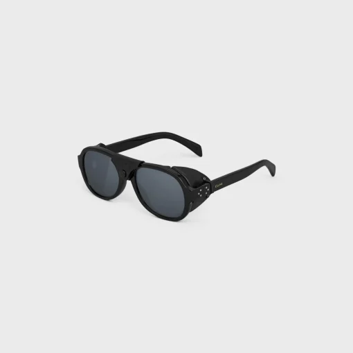 Black Frame 57 Sunglasses in Acetate with Leather