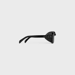 Black Frame 57 Sunglasses in Acetate with Leather