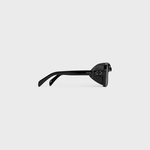 Black Frame 57 Sunglasses in Acetate with Leather