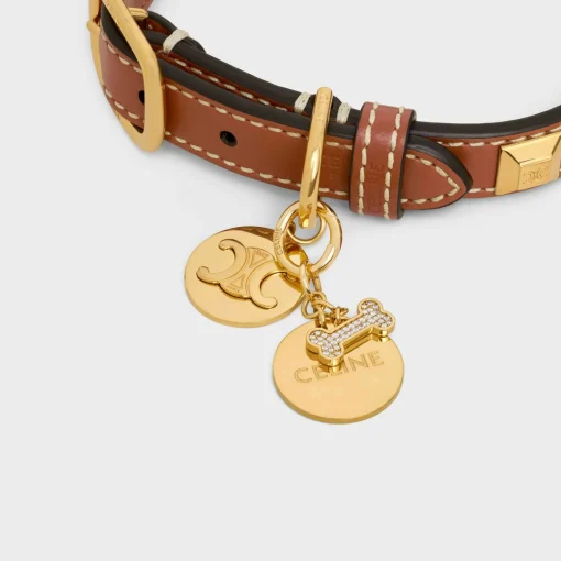 Bone strass plate dog medal in brass