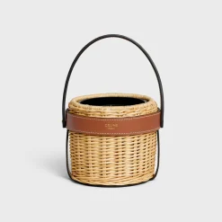 candle holder in rattan and calfskin