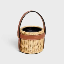 candle holder in rattan and calfskin