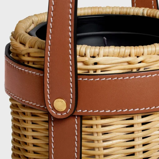 candle holder in rattan and calfskin
