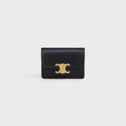 CARD HOLDER WITH FLAP TRIOMPHE in Shiny calfskin