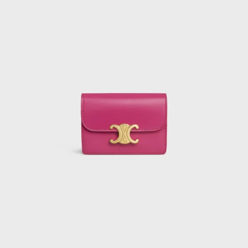 CARD HOLDER WITH FLAP TRIOMPHE in Shiny calfskin
