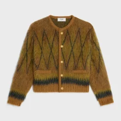 cardigan jacket in brushed argyle mohair