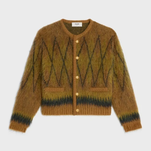 cardigan jacket in brushed argyle mohair
