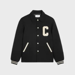 celine baseball teddy jacket in textured wool