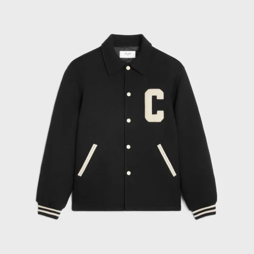 celine baseball teddy jacket in textured wool
