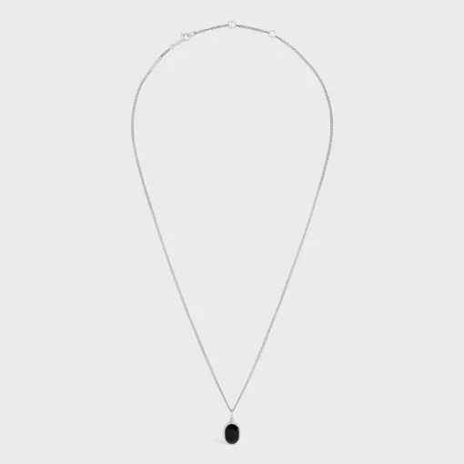 Celine Bevelled Necklace in Onyx and Sterling Silver with Rhodium finish