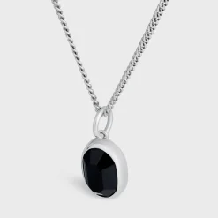 Celine Bevelled Necklace in Onyx and Sterling Silver with Rhodium finish