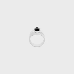 Celine Bevelled Signet Ring in Onyx and Sterling Silver with Rhodium finish