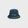 celine bucket hat in trail wash denim