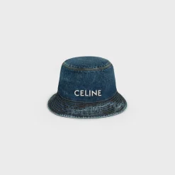 celine bucket hat in trail wash denim