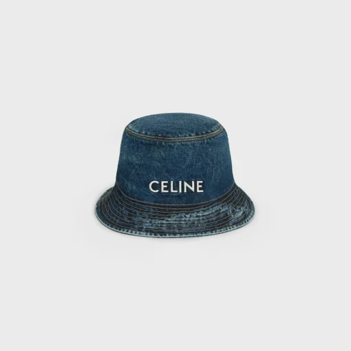 celine bucket hat in trail wash denim